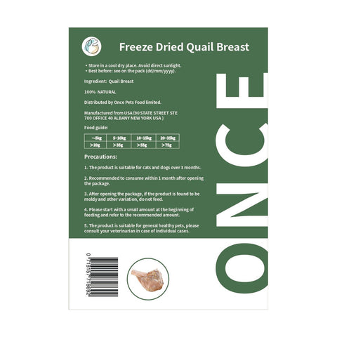 Quail Breast Freeze Dried - Once Pets Food - ONE WOOF CLUB