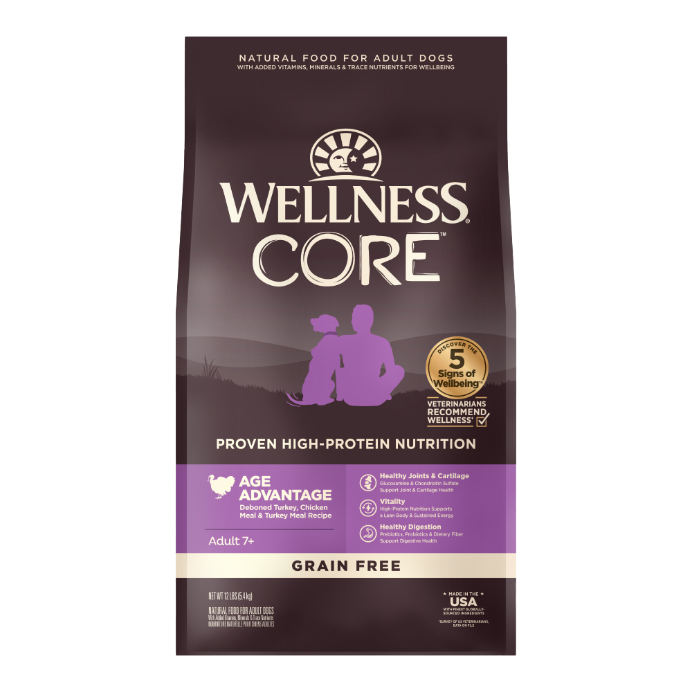 Wellness CORE Age Advantage Senior Grain-Free Dog Food Deboned Turkey and Chicken Recipe bag at One Woof Club Hong Kong